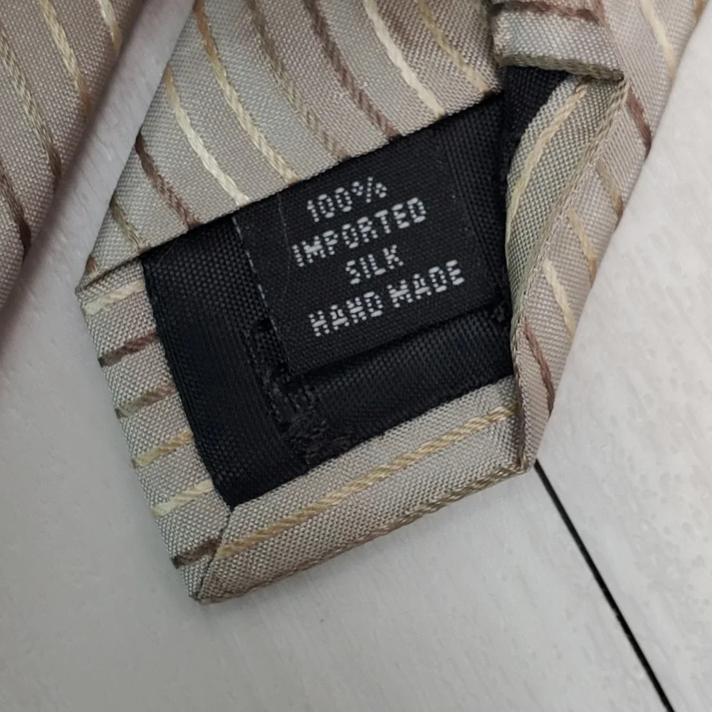 Claiborne Mens Silk Necktie Champagne Gold Brown Diagonal Stripe Handmade Tie